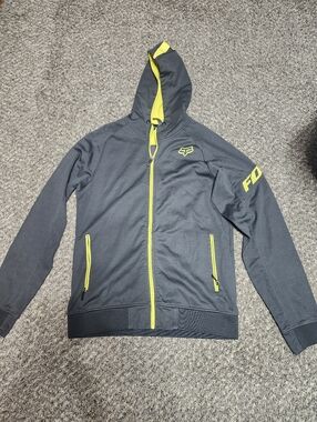 Fox Men's Charcoal Hoodie Jacket with Neon Yellow Accents